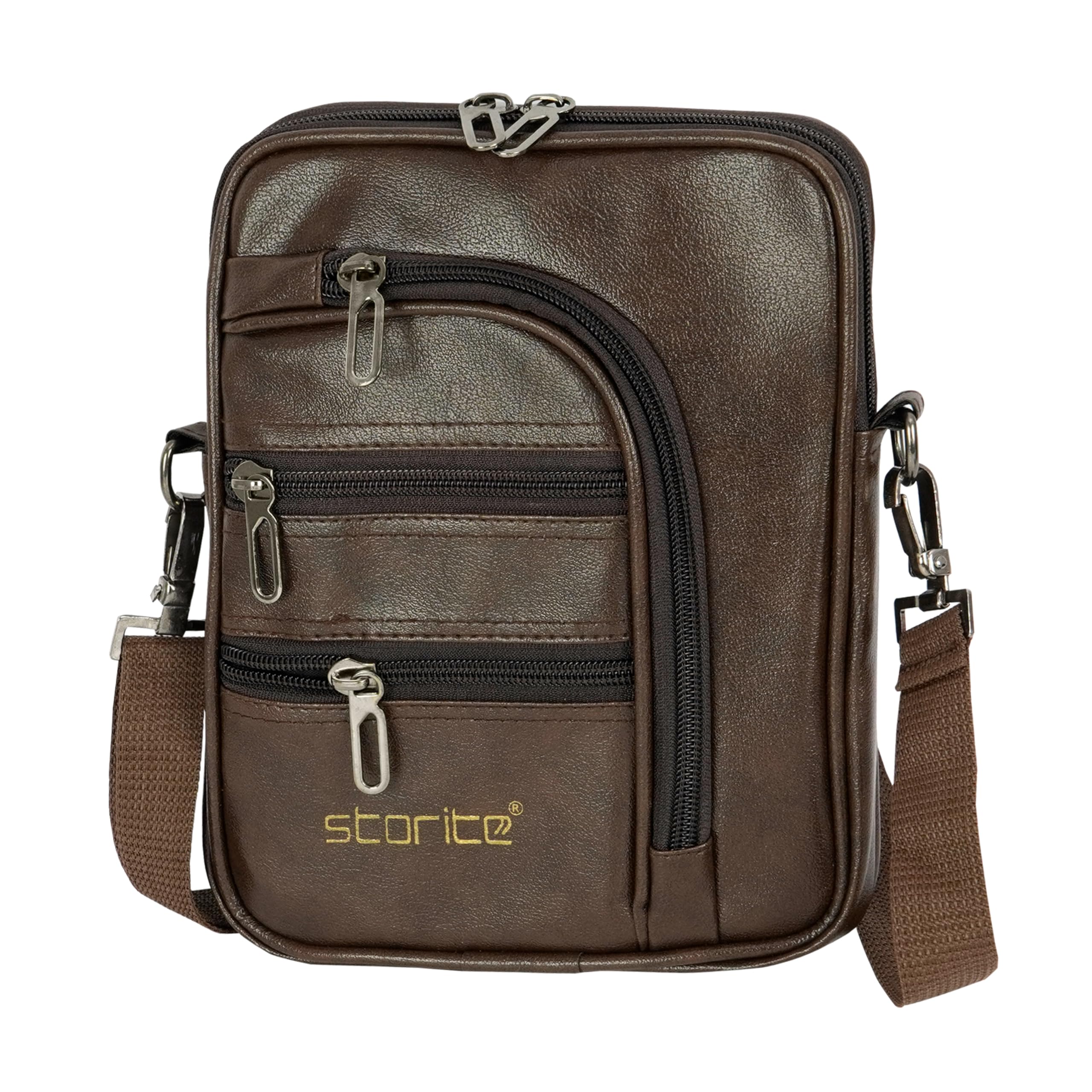 storite HANDBAG PU Leather 7 Multi-Pocket Bag Casual Business Messenger One Side Shoulder Sling Bag for Men & Women(Brown, 18 x 3.5 x 24 Cm)-picture-41