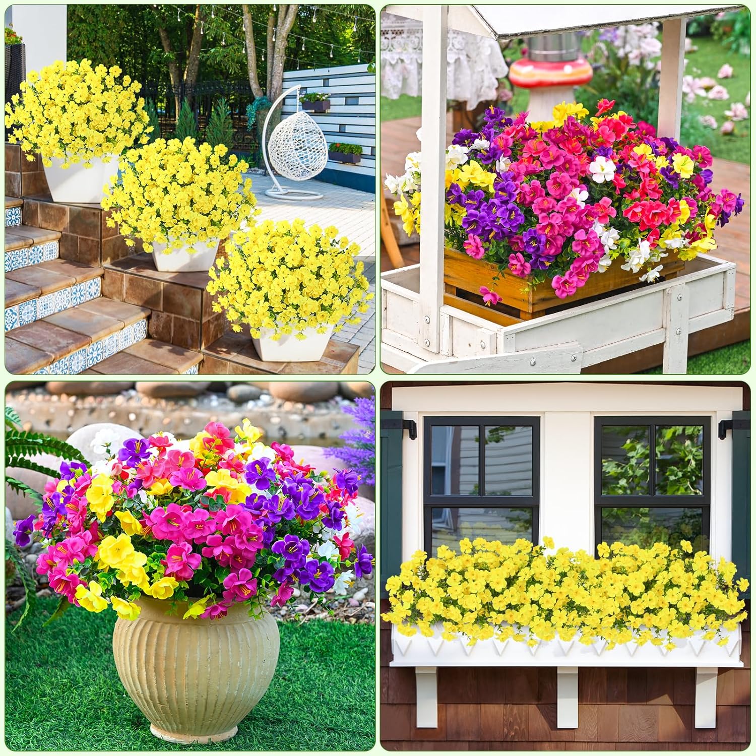 MARTINE MALL 12 Bundles Look Real Artificial Flowers for Outdoors, Realistic Fake Outdoor Flowers, UV Resistant Silk Flowers for Outside Faux Flowers Plants for Outdoor planters Porch, Yellow