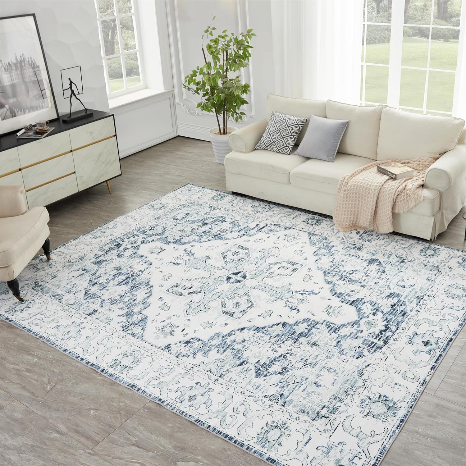 Syalife Washable Rug Vintage Area Rugs, 8'x 10' Living Room