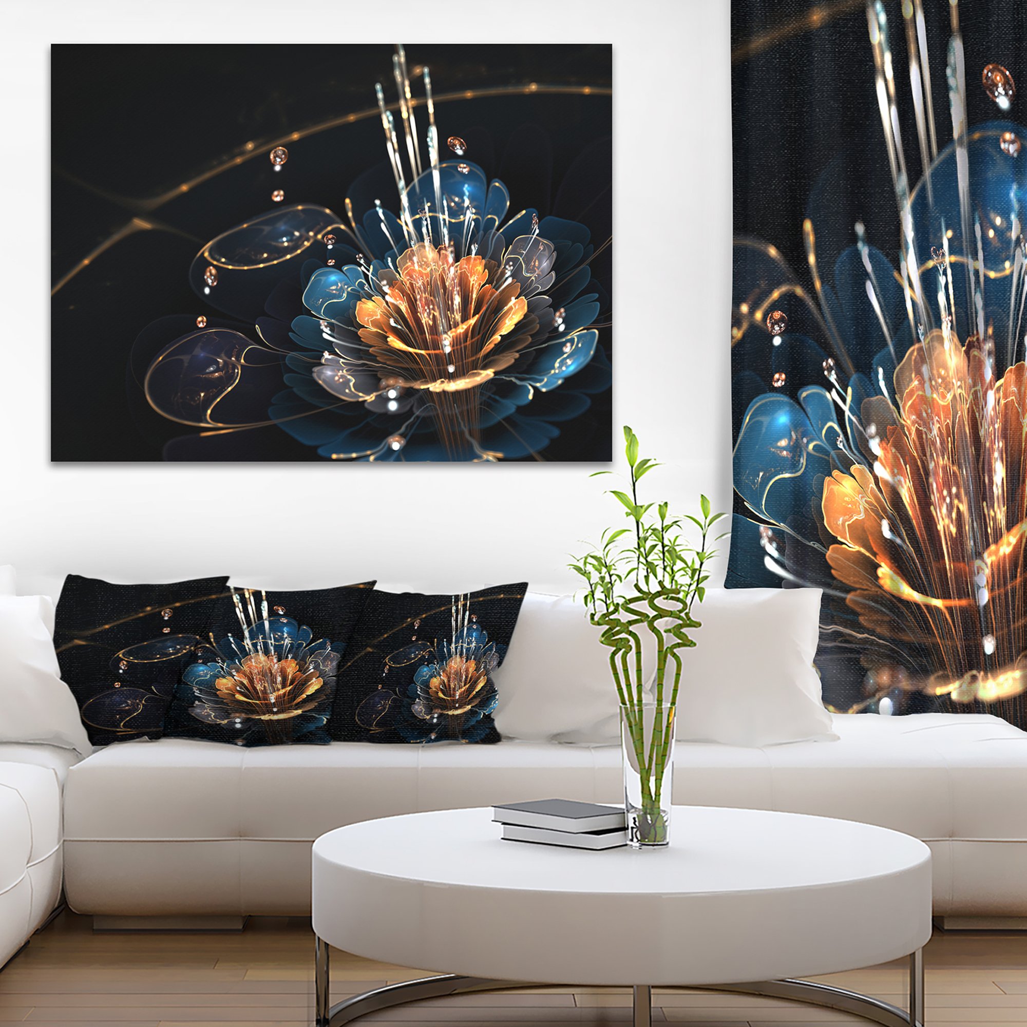 Designart PT8854-20-12 Orange Blue Flower with Water Drops-Floral Digital Art Canvas Print-20x12, 12 only