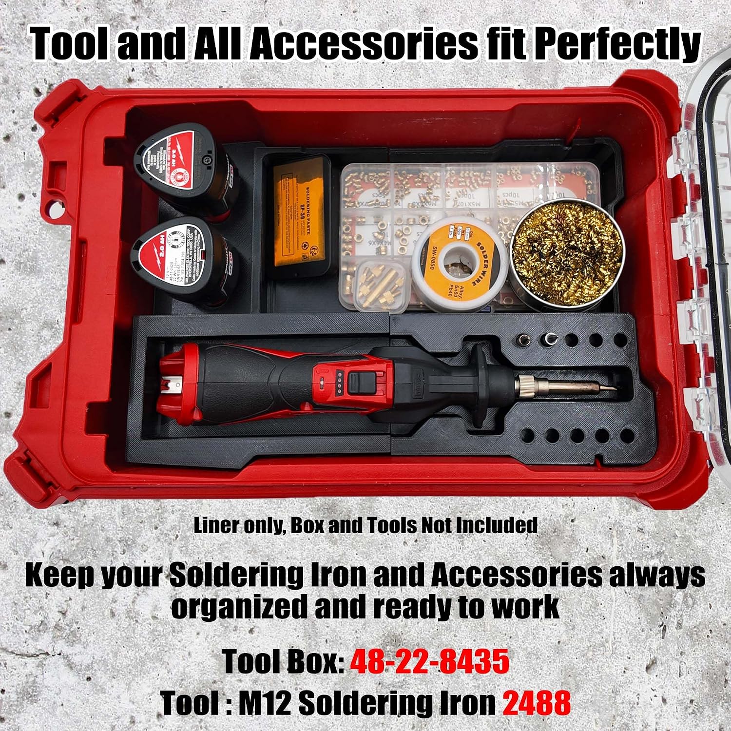 Insert for Milwaukee M12 Soldering Iron 2488-20 and Packout Compact Organizer 48-22-8435 – Custom Liner Only
