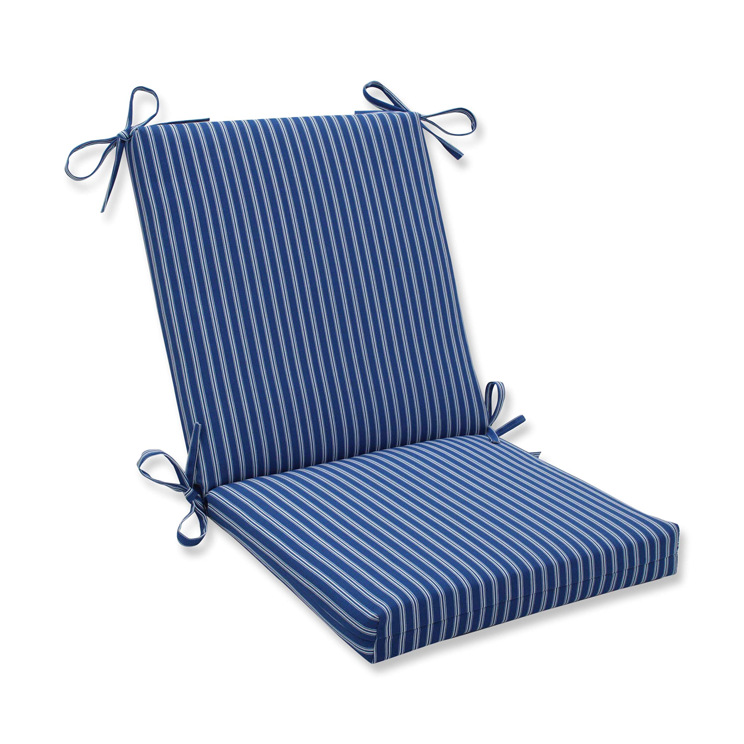 Pillow Perfect Stripe Indoor/Outdoor Solid Back 1 Piece Square Corner Chair Cushion with Ties, Deep Seat, Weather, and Fade Resistant, 36.5" x 18", Blue/White Resprt Stripe, 1 Count-image-37