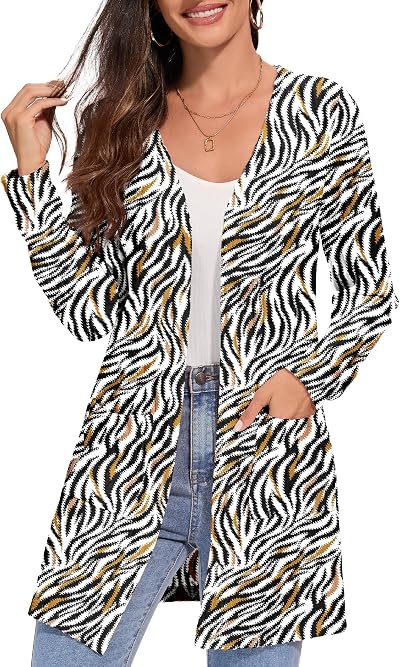 KUOTAI Womens Fall Lightweight Cardigan Long Sleeve Open Front Casual Trendy Knit Coat with Pockets