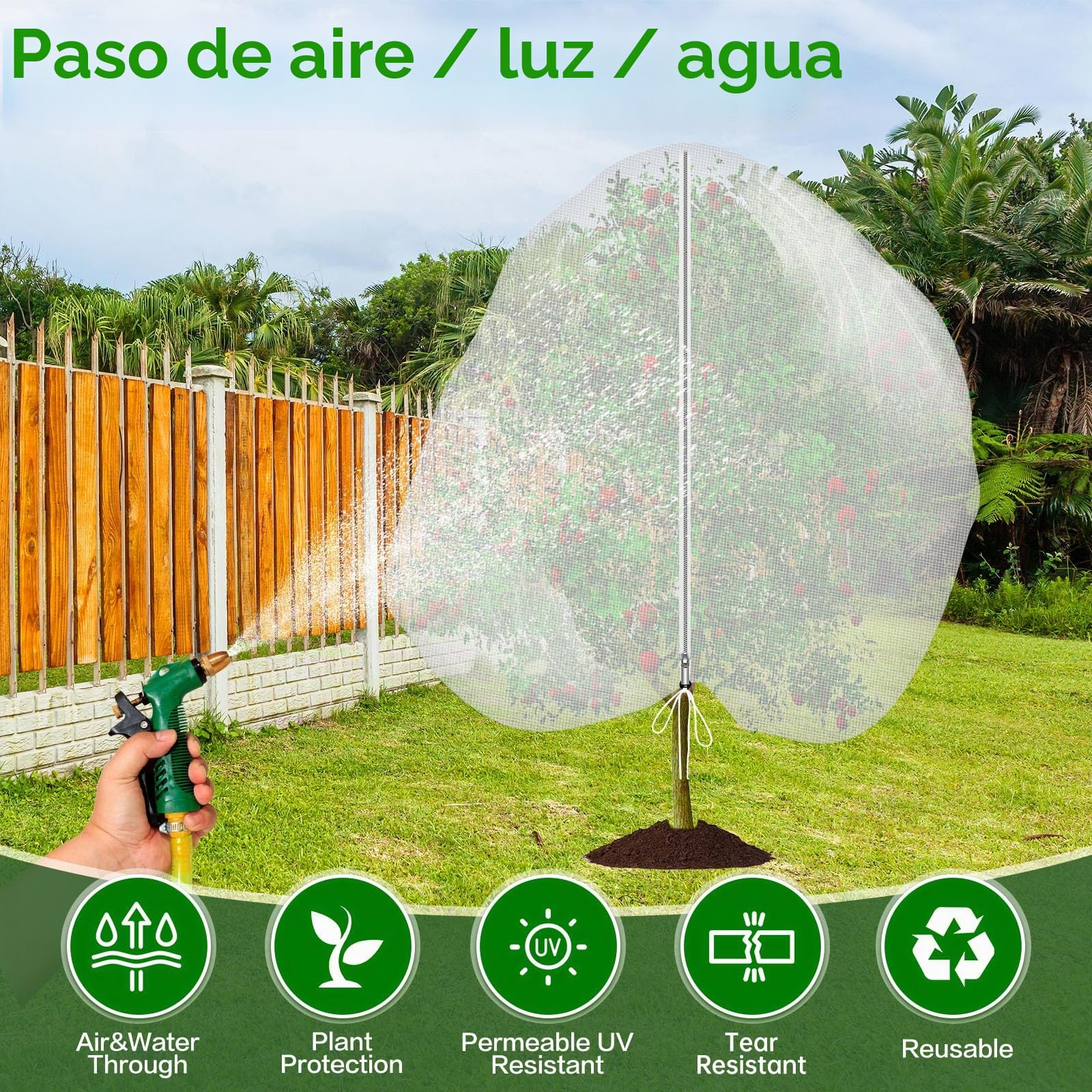 Bolsas de Red de jardín Mallas para arboles frutales 2 Pieza Malla plastico Jardin con Cremallera y cordón Red para Plantas Vegetal (3m×4m, Blanco)