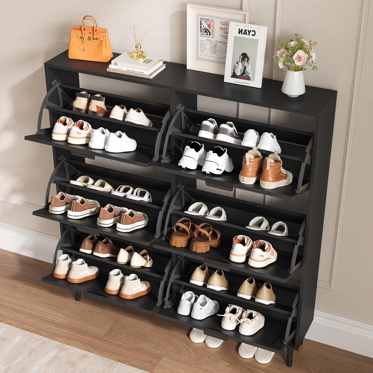 BORNOON Shoe Cabinet for Entryway with 6 Flip Drawers, Slim