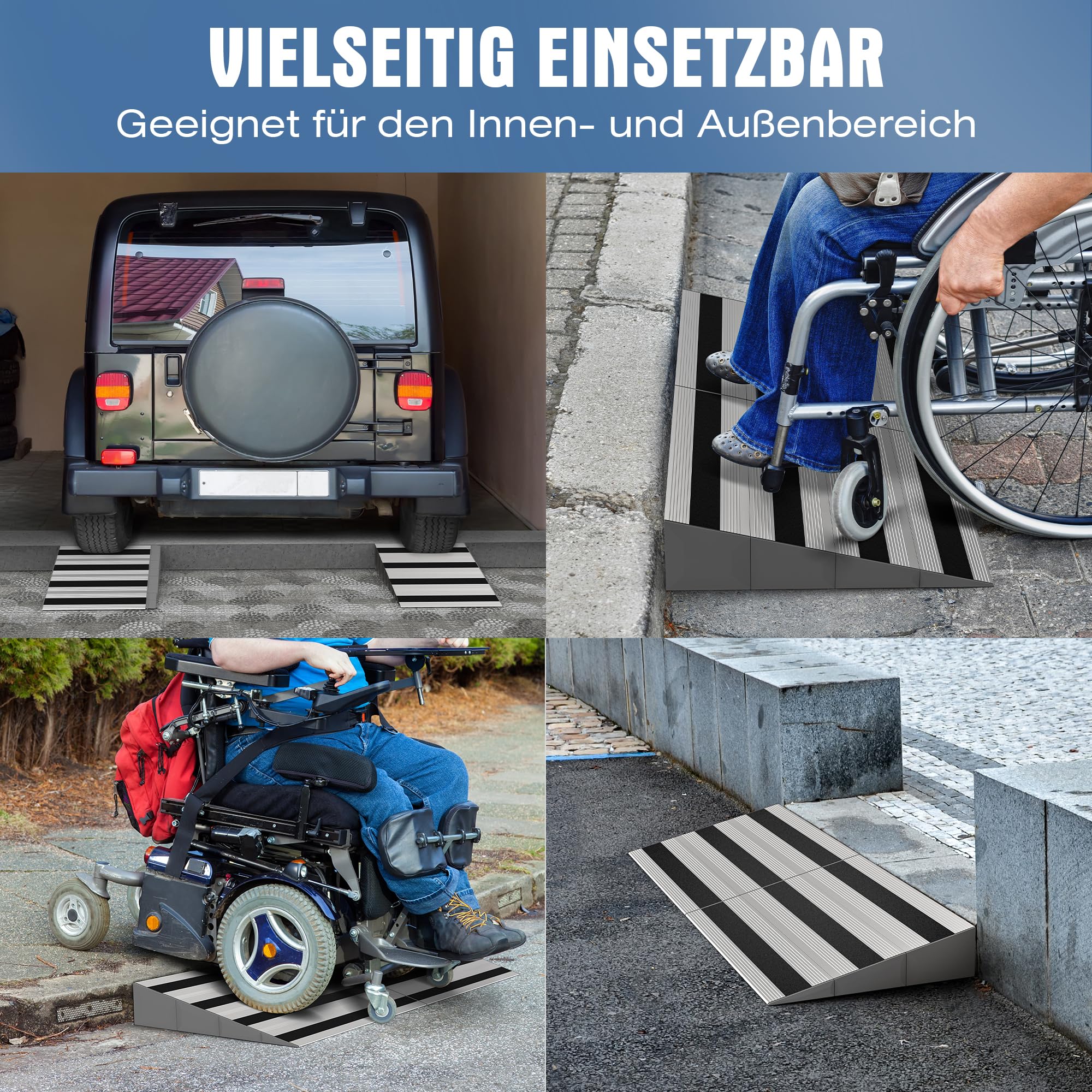 Rampa modular de aluminio para puerta de casa, escalones, ajustable y antideslizante, para sillas de ruedas, cochecitos, etc. Capacidad de carga de 500 kg (7,6 cm de altura)