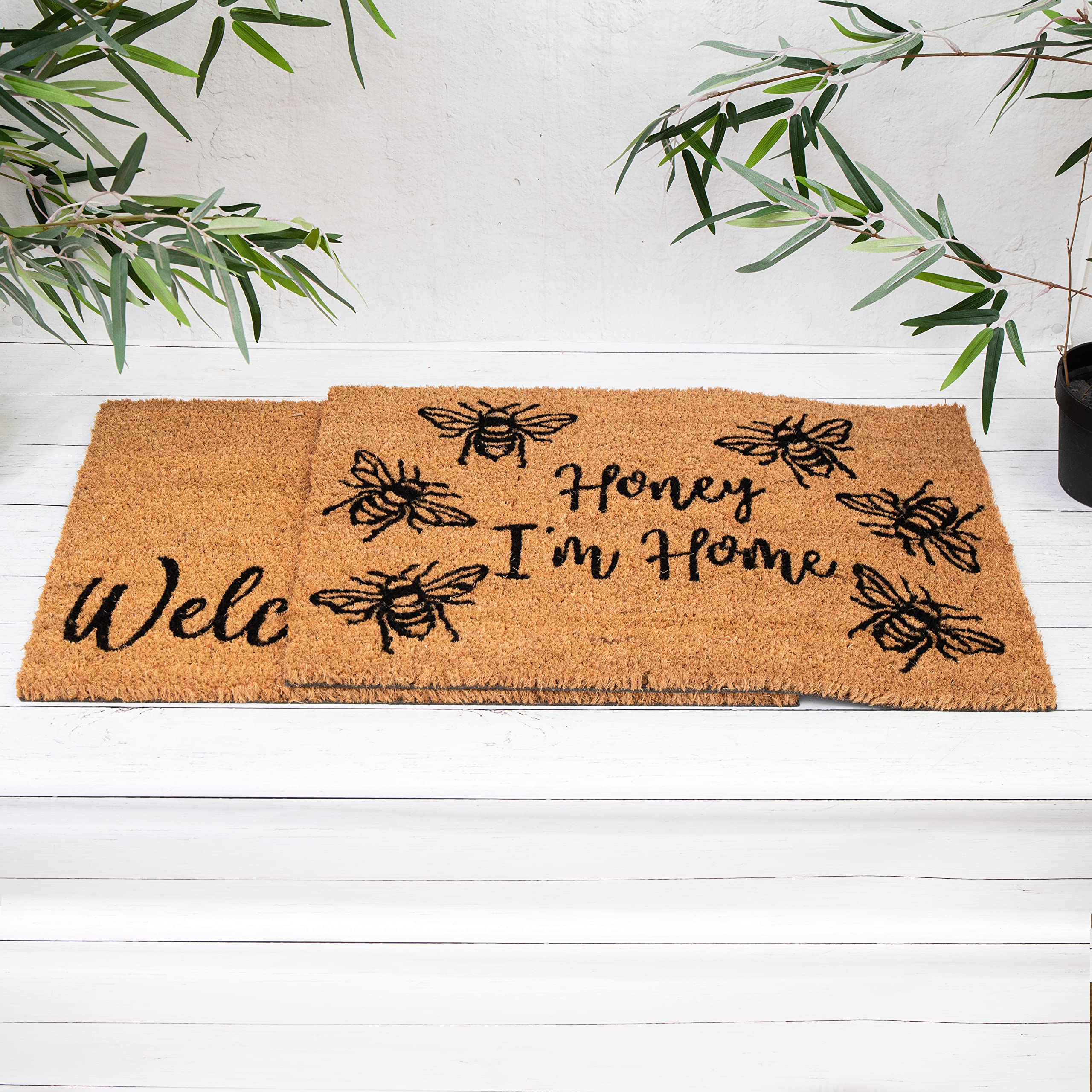 Decorative Bee Coir Non Slip Door Mat - Two Designs - 60x40 cms (Honey I'm Home)