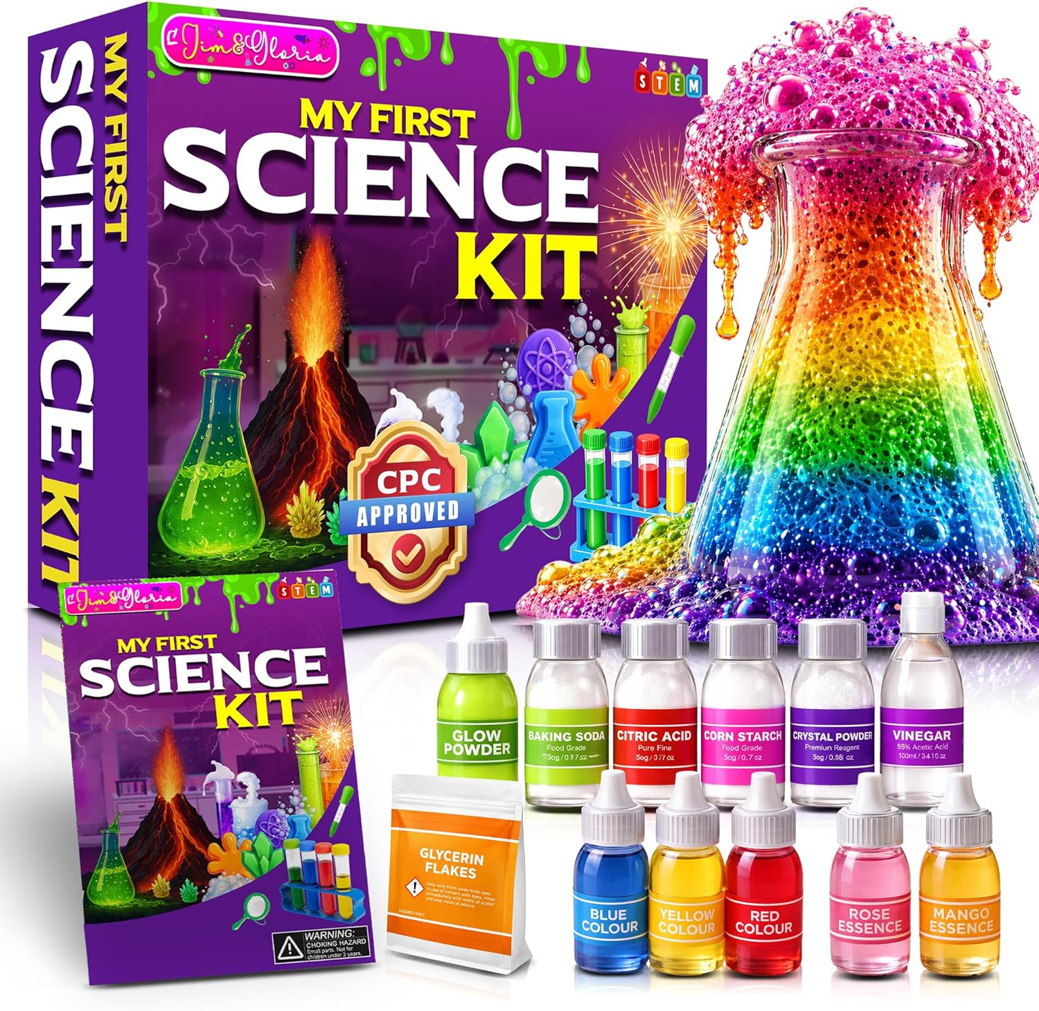 Jim&Gloria Science Kits for Kids Age 5-7 8-12 Year Old Birthday Gifts for Girls, Craft Supplies, Learning & Educational Toys, Stem Toys, Chemistry Set, Science Experiments for Kids Volcano Projects