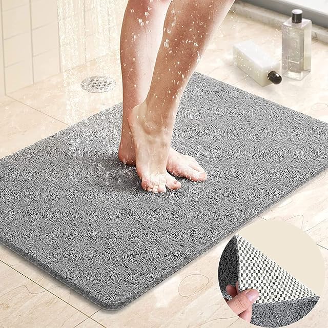 Shower Mat Non Slip Bath Mats, Shower Mats for Inside Shower, Loofah Shower Mat, Bath Mat with Loofah Effect, Comfort Bathtub Mats with Drainage, PVC Shower Mat Foot Massage (Grey)