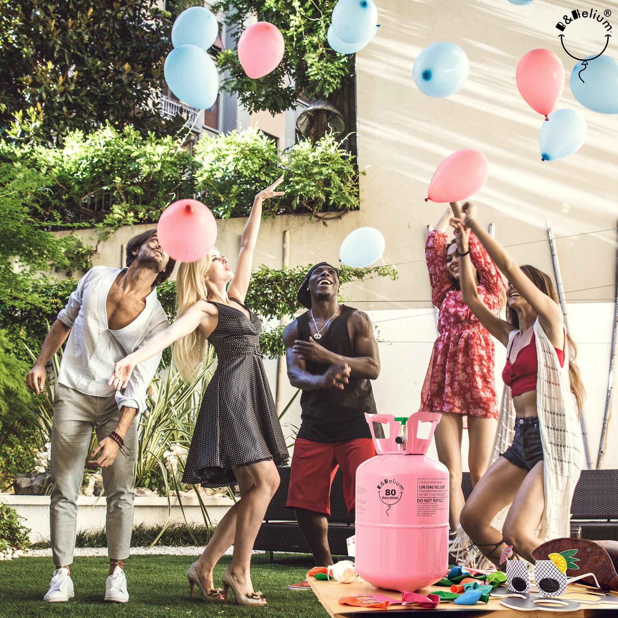 B&Helium Rosa Heliumflasche mit Ballongas für 80 langanhaltende Ballons – Inklusive Füllventil – Perfekt für Partydekoration,Geburtstagen, Hochzeiten und diverse Veranstaltungen.