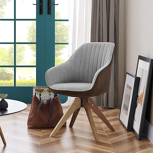 Miniatura 8 de Silla decorativa con patas de madera, estilo industrial giratorio de mediados de siglo para oficina, hogar, estudio o sala de estar