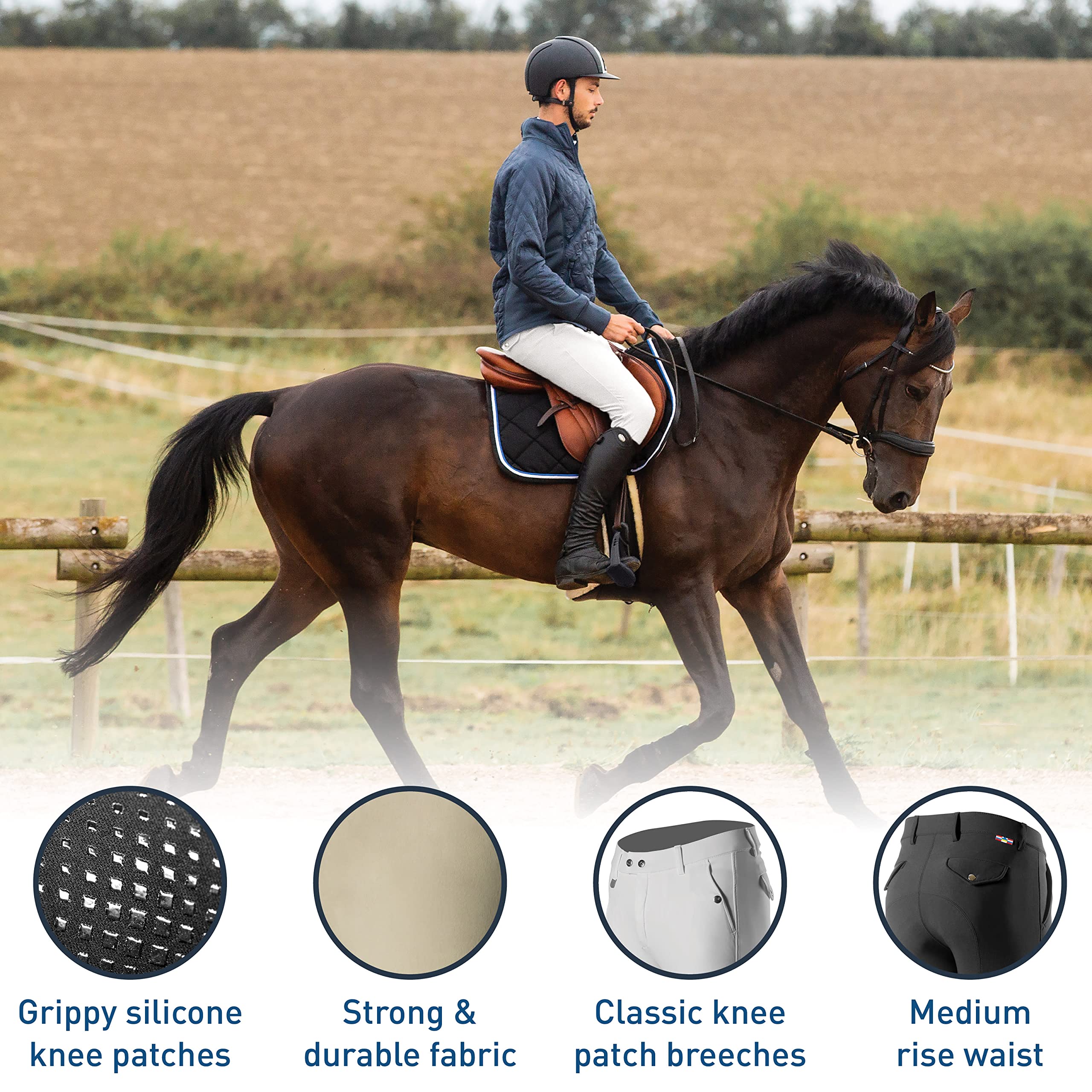 HORZE Pantalon d'équitation à basanes Silicone Grand Prix Homme Noir 48