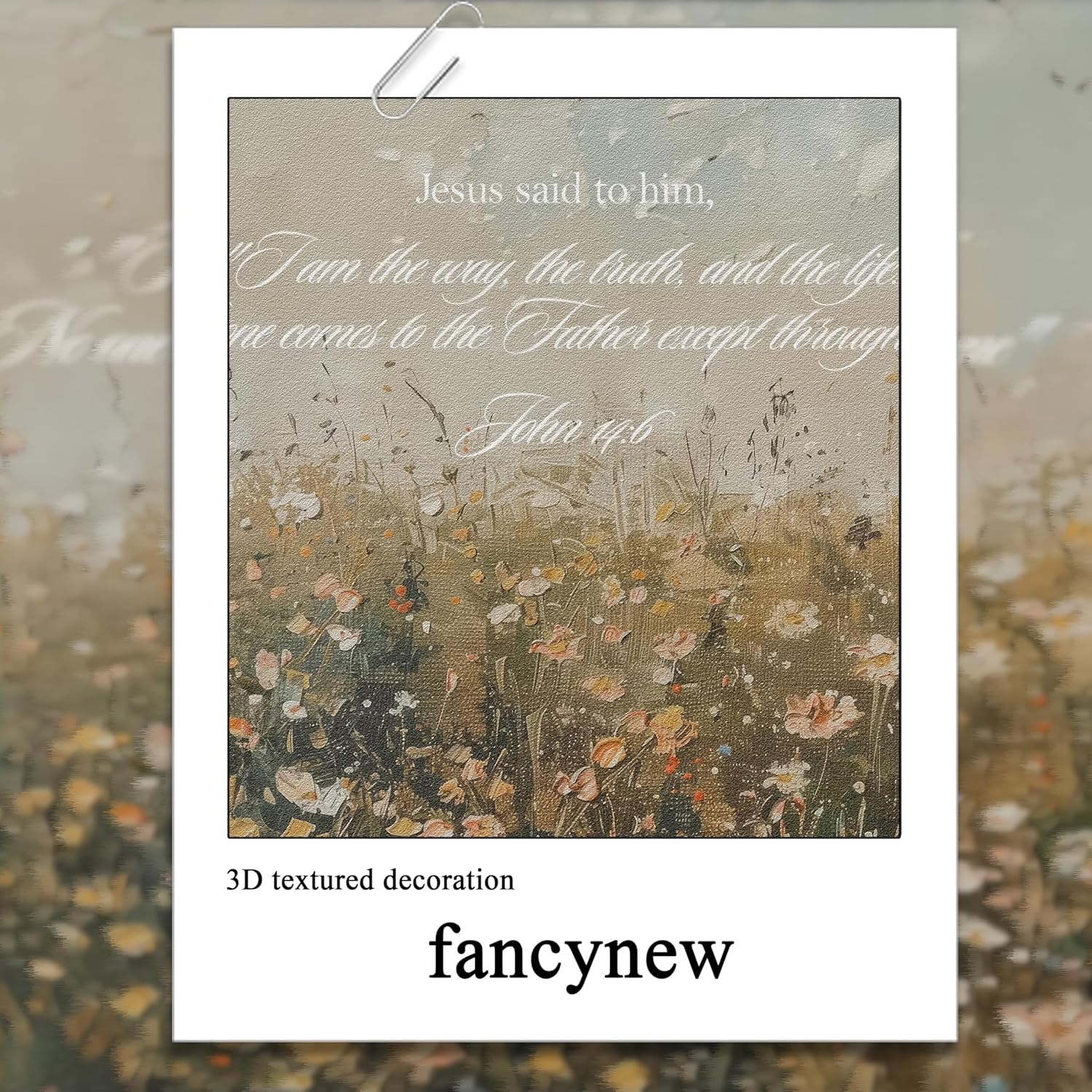 fancynew 3D Textured Christian Bible Verse Wall Art, Religious Faith Scripture Wall Decor Picture, Nature Landscape Wildflower Artwork Sandstone Painting for Living Room Bedroom 12x16 Inch
