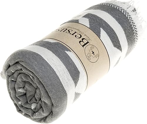 Miniatura 4 de Bersuse Toalla turca de doble capa Cozumel 100% algodón, 39 x 71 pulgadas, gris plateado