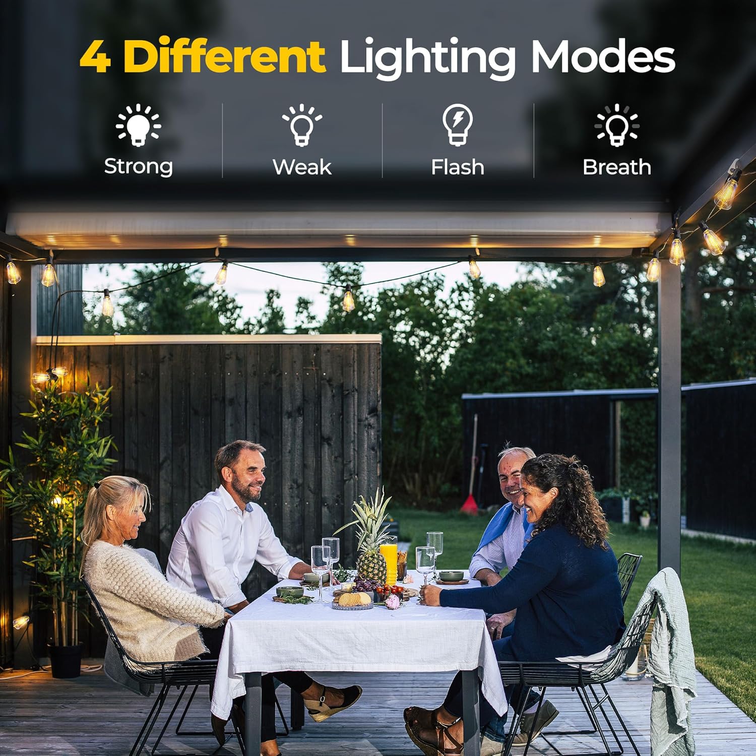 Four different lighting modes: Strong, Weak, Flash, Breath