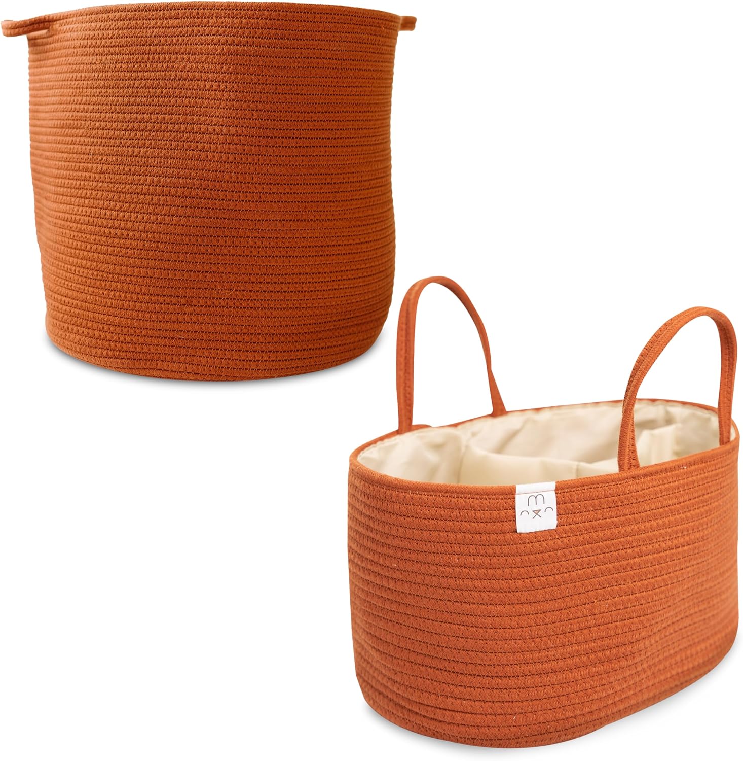 Natemia Large Rope Storage Basket and Cotton Rope Diaper Caddy - Nursery Bin and Toy Organizer Laundry Basket, Basket for Towels, Pillows and Blankets, Perfect Baby Registry Gift-Glaze