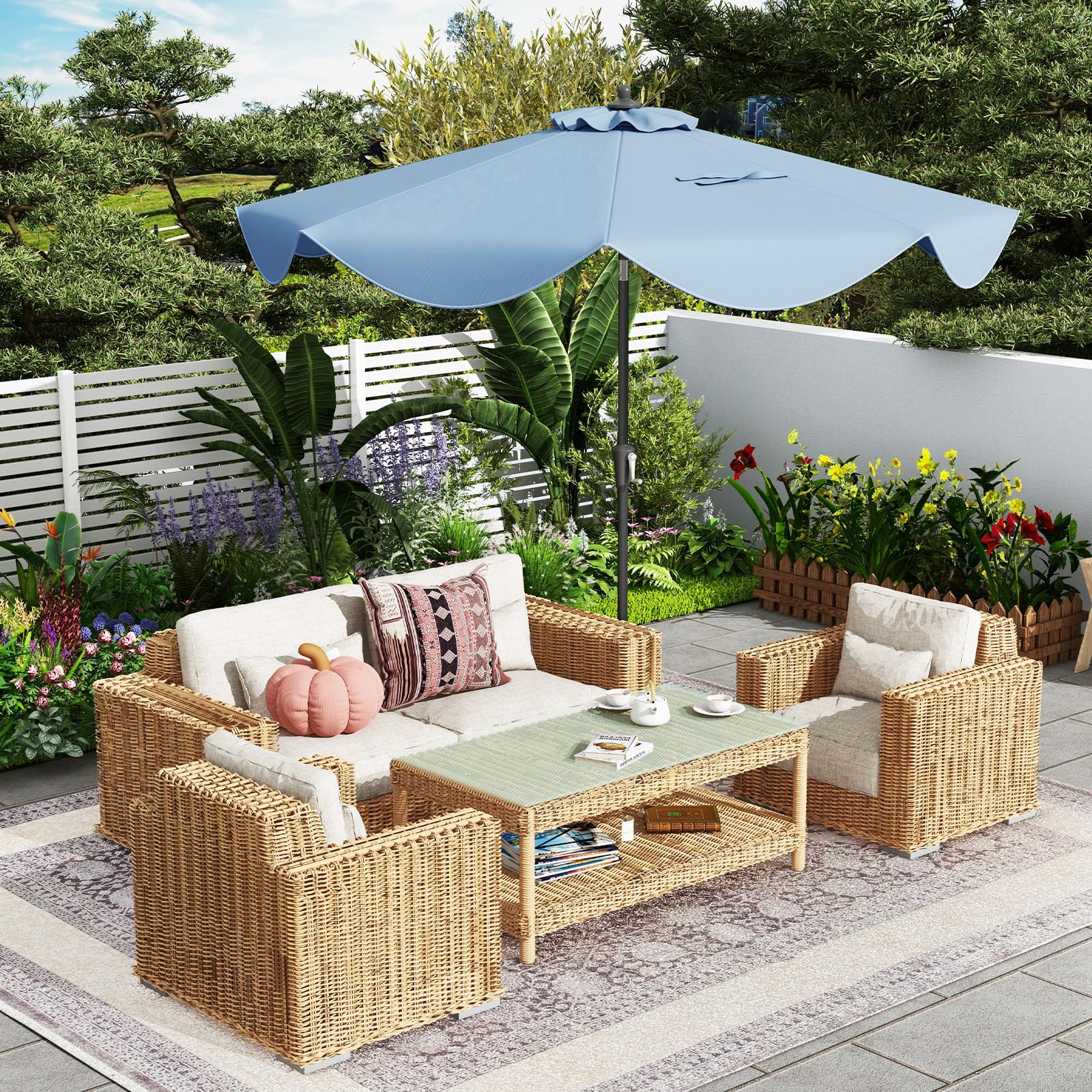 RELAX4LIFE Ombrellone da Giardino 270cm, Parasole da Esterno con 8 Stecche, Inclinazione Regolabile, per Giardino, Spiaggia e Balcone (Blu-Stile2)