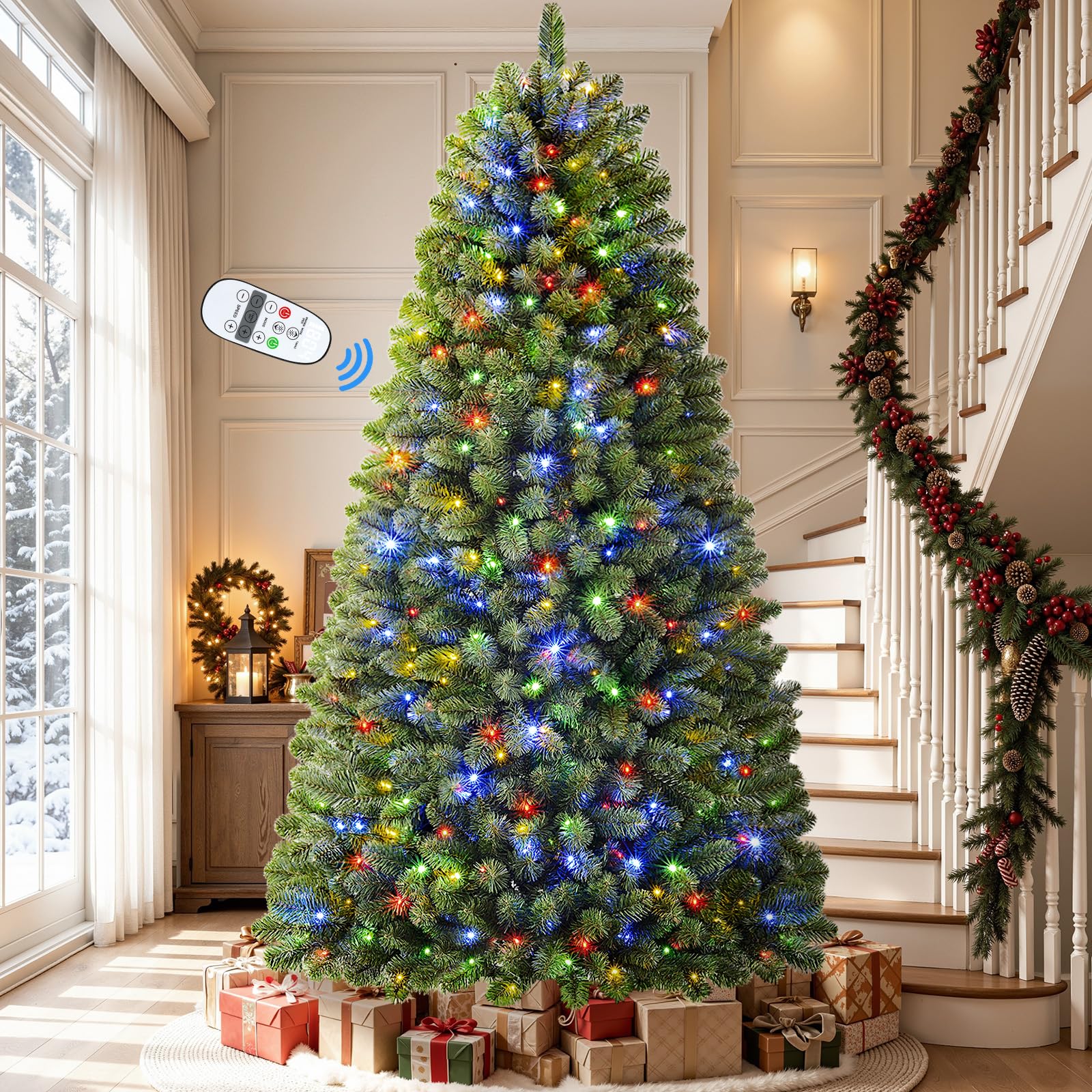 9FT Artificial Prelit Classic Christmas Tree with Remote Control,Timer