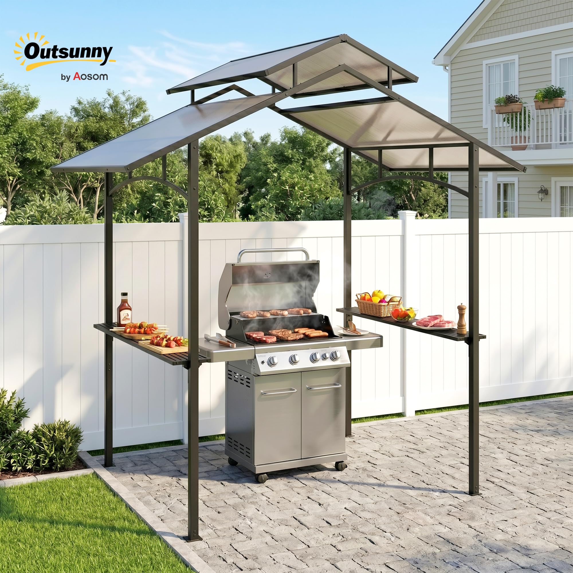 Outsunny Pawilon grill z dachem ognioodpornym 2,5x1,5m Stal Czarny+Brąz
