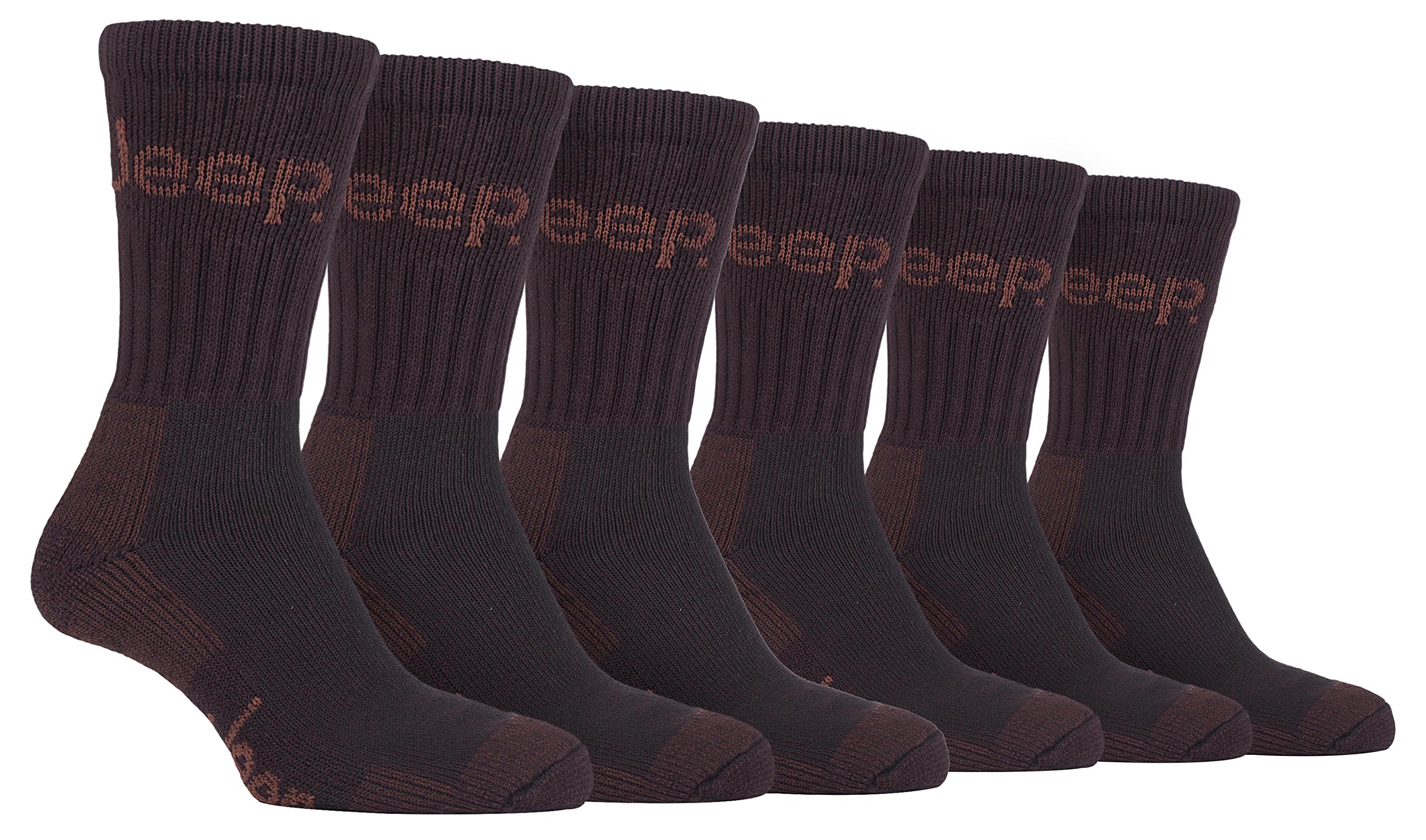 Jeep Men's Brown 6 Pairs Of Terrain Cushioned Sole Walking Hiking Socks 6-11 Uk, 39-45 Eur (Brown)