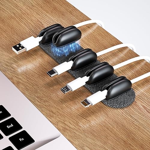 Miniatura 10 de Paquete de 6 clips magnéticos para cables, soporte de cable ajustable para gestión de cables debajo del escritorio, cargador adhesivo, organizador