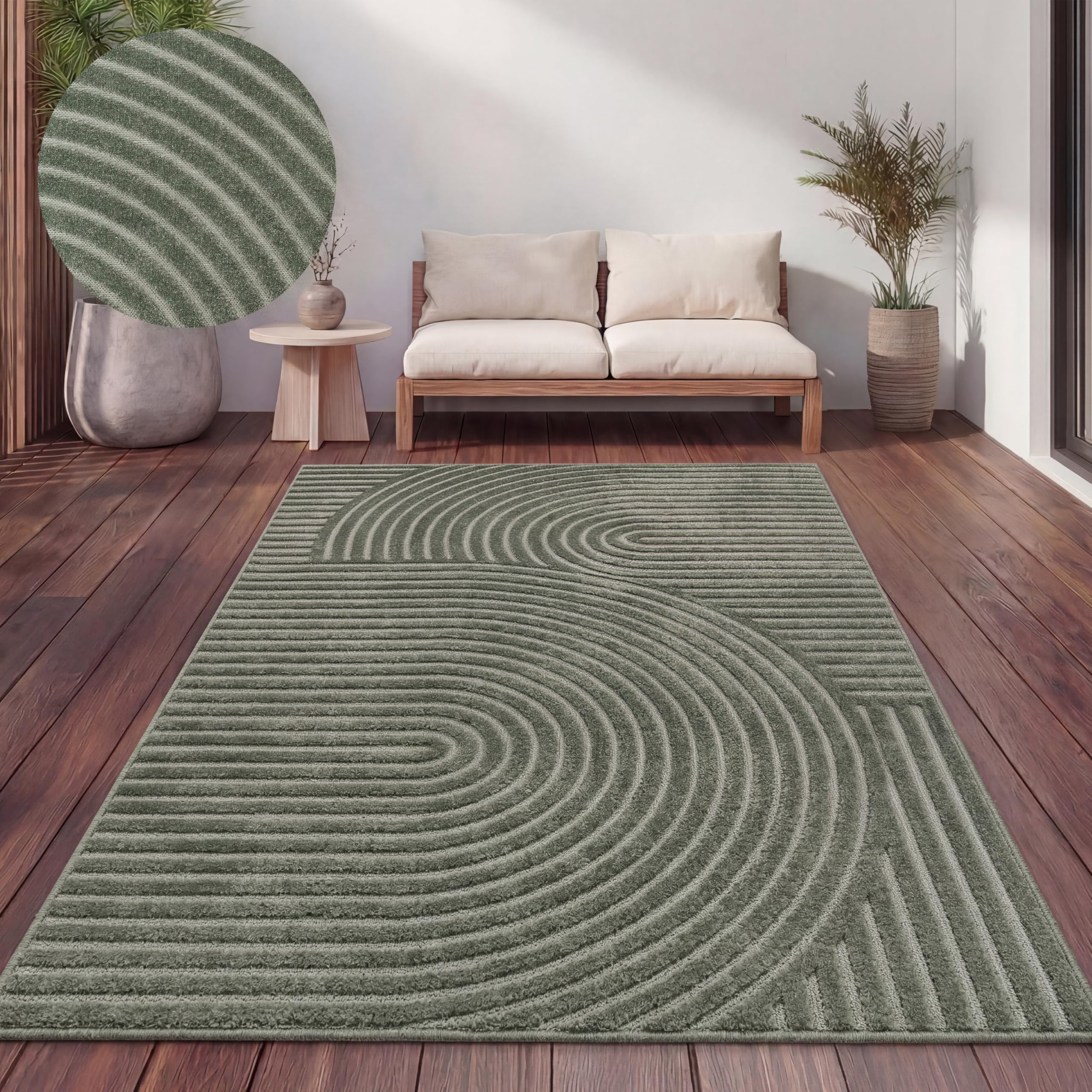 Paco Home Alfombra Salon De Habitacion Cocina Exterior Terraza Jardin Motivo Nordica Motivo Boho Chic Lisa, tamaño:160x230 cm, Color:Verde 3