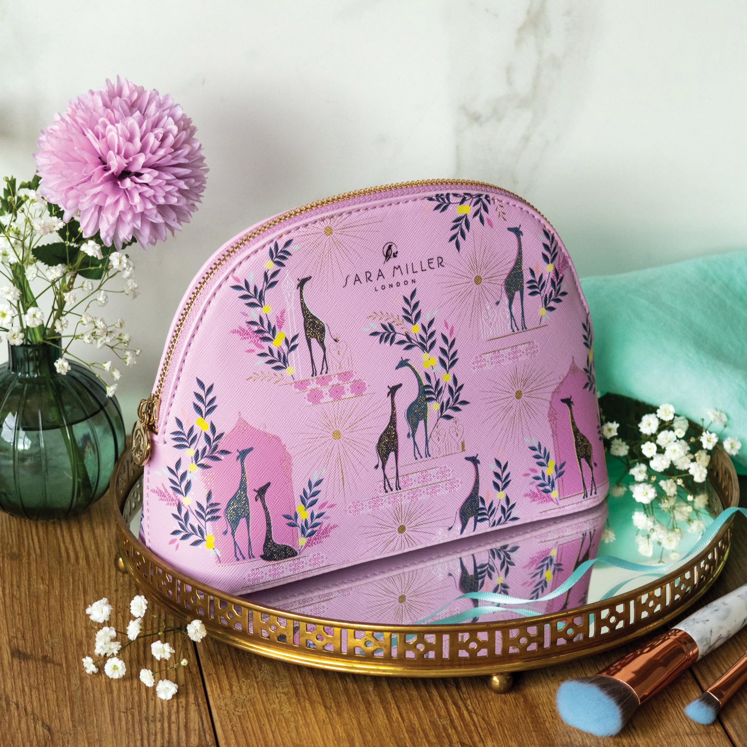 Sara Miller Savannah Medium Cosmetic Bag Pink Personalised