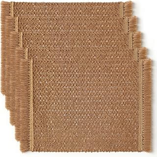 12 x 18 Inch Rectangular Woven Placemats Set of 5 Boho Table Mats with Fringe Tassel Heat Resistant Non-Slip Paper Mat for Kitchen Dining Decor (Brown)