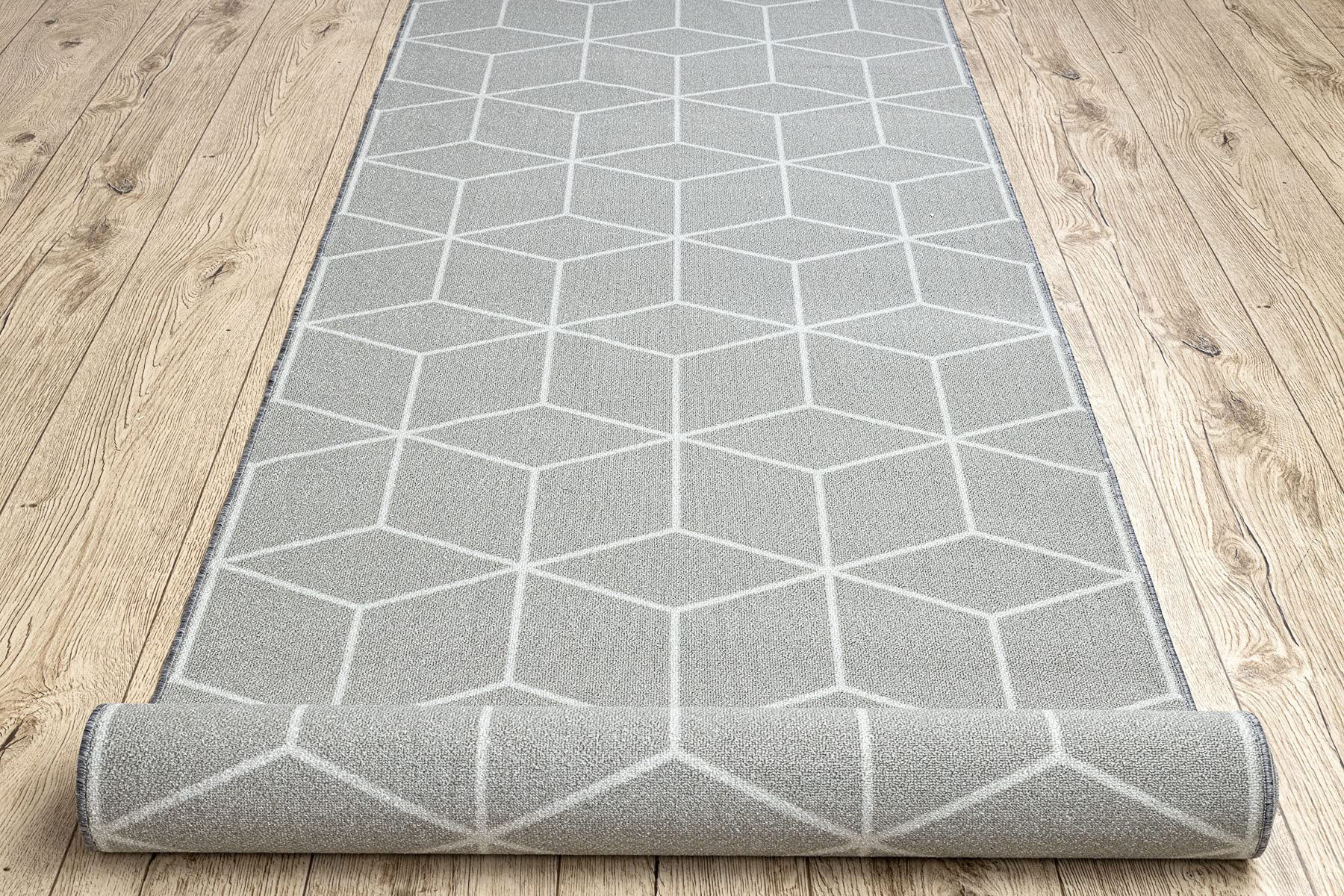 rugsx Tapis de Couloir Cube - Antidérapant, Moderne et Durable, idéal pour la Cuisine, Le Hall et Le Couloir, Gris 110x350 cm