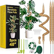 3-Pack 48” Bendable Moss Pole Monstera Plant Support for Climbing Indoors Plants, Coir Moss Poles Moss Sticks Plant Pole DIY, Plant Support Stake for Potted Plants