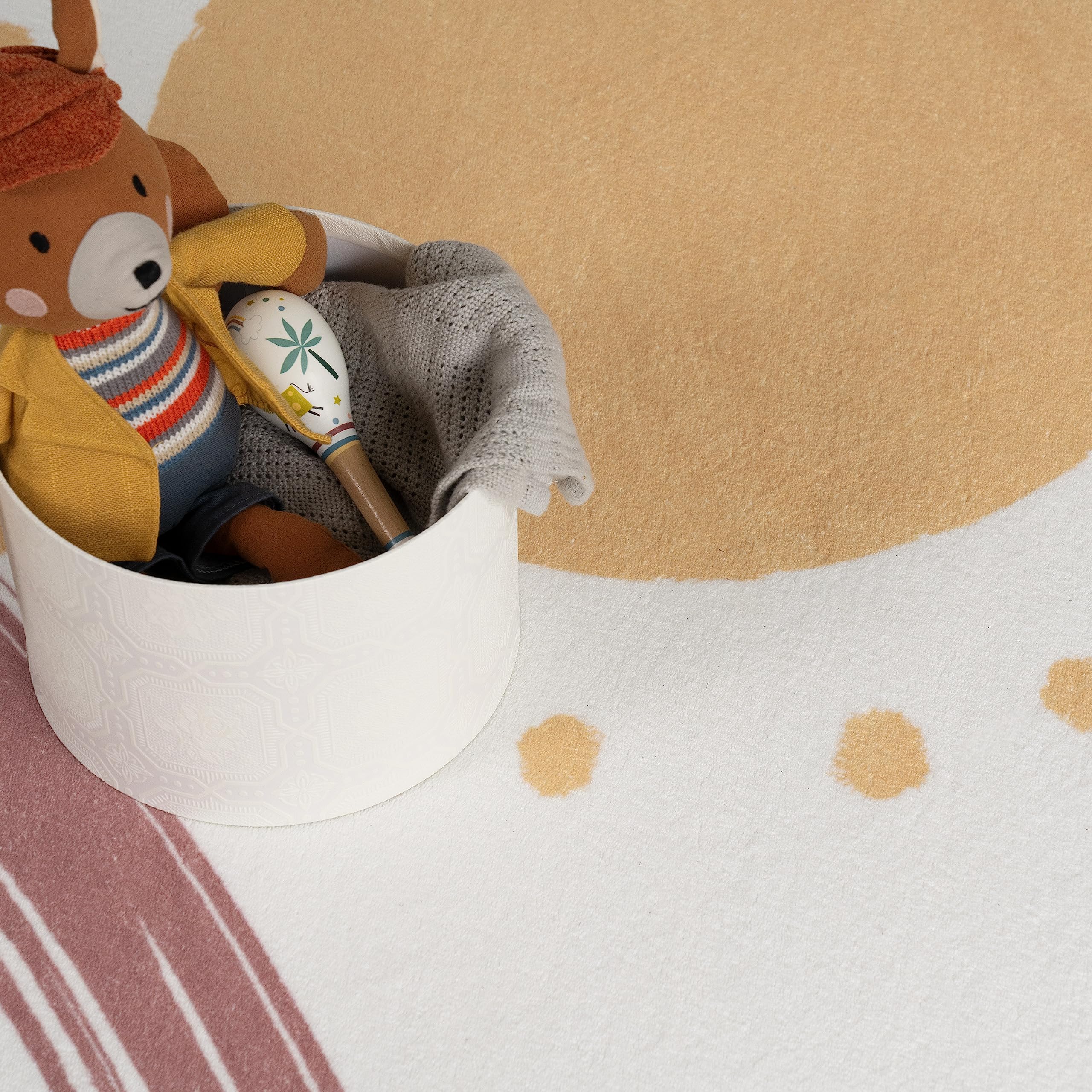 Paco Home Alfombra De Habitacion Bebe Infantil Niña Niño De Juego Retonda Arcoíris Se Puede Lavar En La Lavadora Moderna, tamaño:Ø 100 cm Redon, Color:Blanco