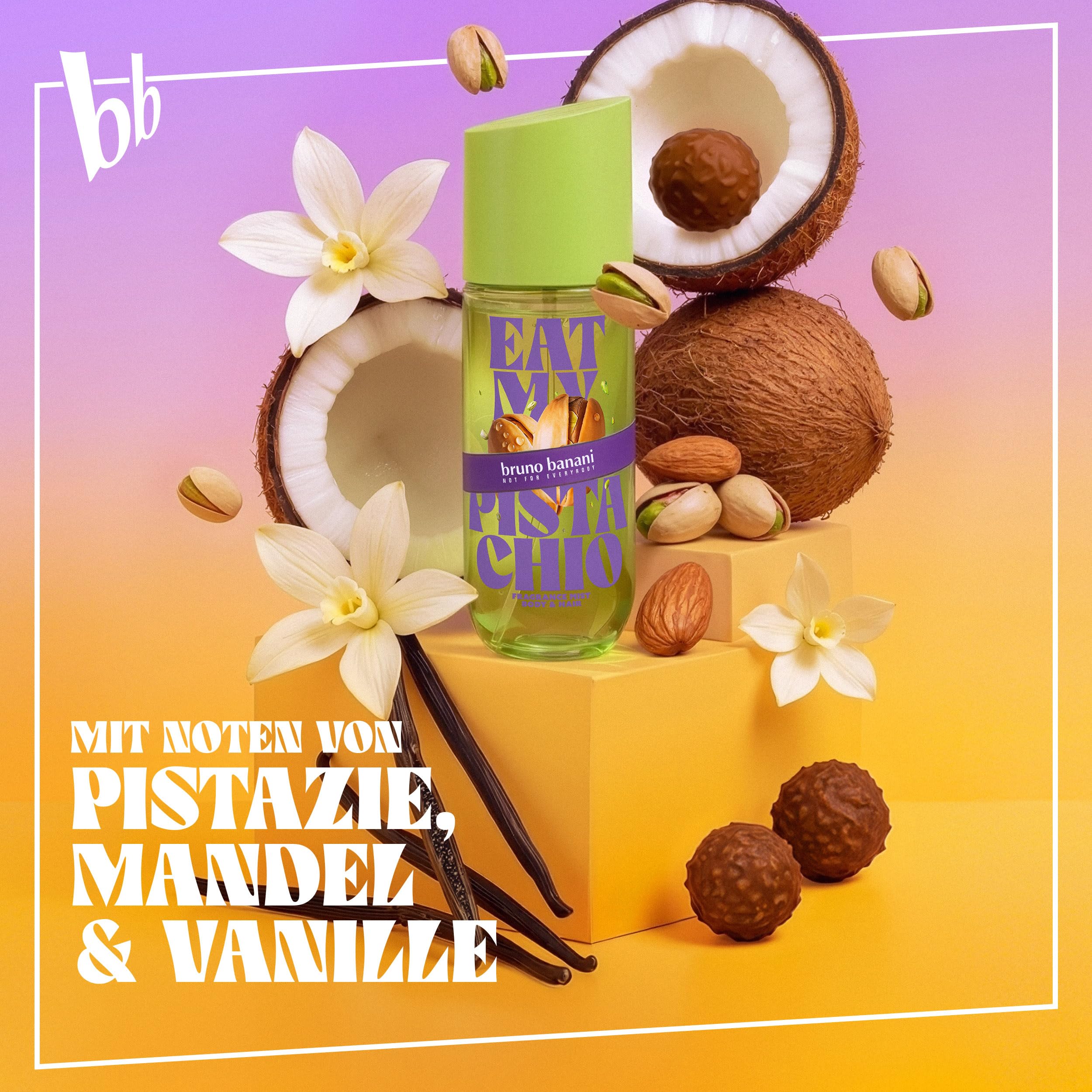 bruno banani Eat My Pistachio Body & Hair Mist für Sie, ambrierter Gourmand-Duft für Körper & Haare, 236ml - 3