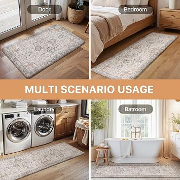 sarben 2 Piece Kitchen Mat Anti Fatigue Standing Mat 43x150cm+43x76cm – Non Slip Rug Kitchen Floor Mat Boho Runner Rug Soft PVC Leather Cushioned Mat Waterproof, Oil-Resistant, Light Taupe Brown