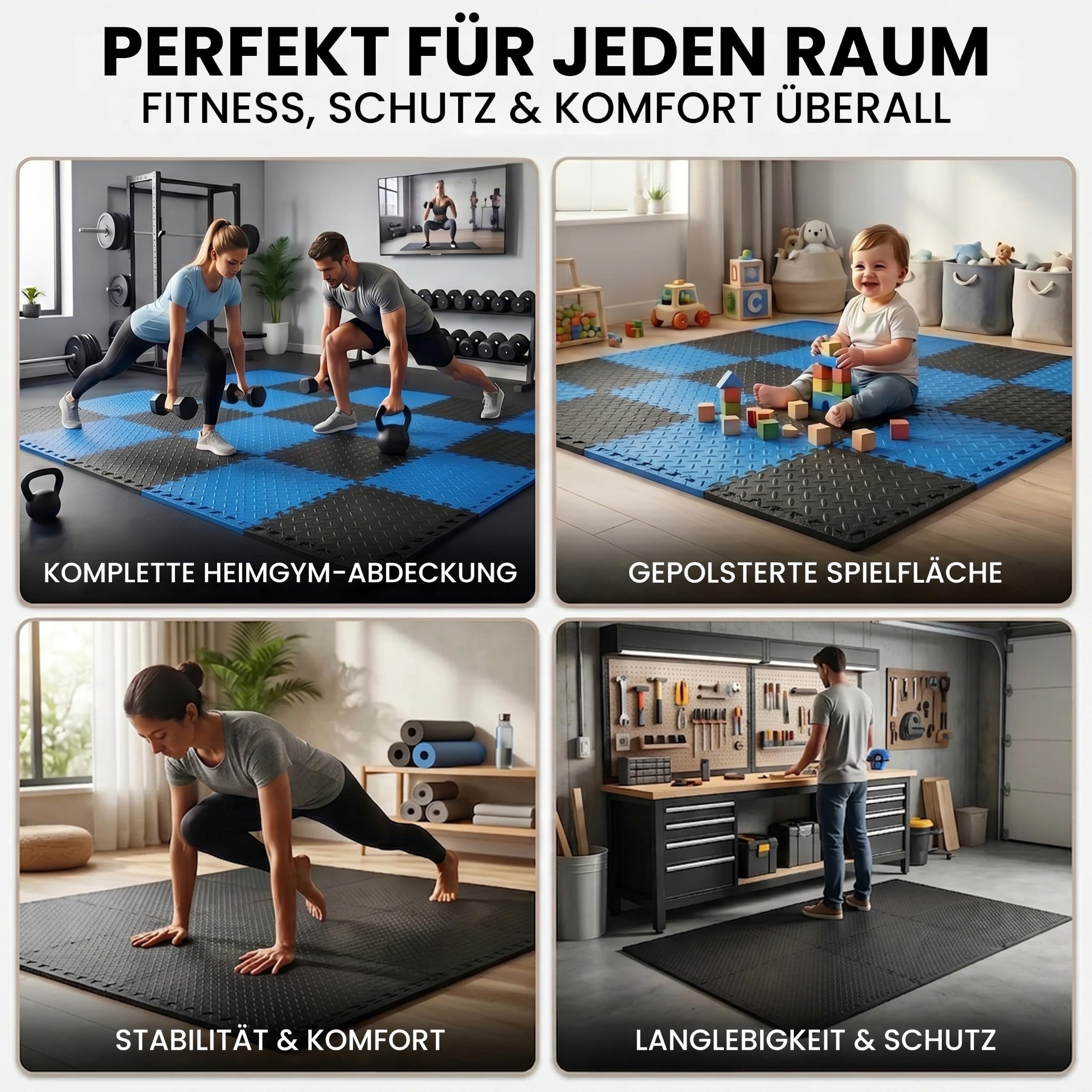 Fitem 63cm Puzzlematte 4,7m² rutschfest 12er Grau | Grau, 63 Cm - 12 Stück