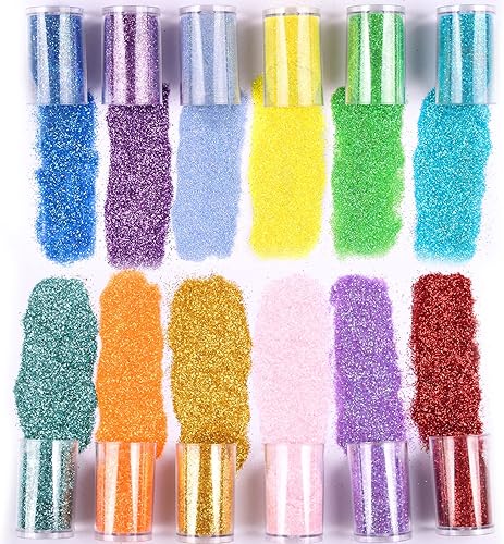 Miniatura 43 de Licool - Brillantina gruesa holográfica, juego de 12, purpurina artesanal para manualidades de resina, purpurina cosmética para uñas, cuerpo, cara