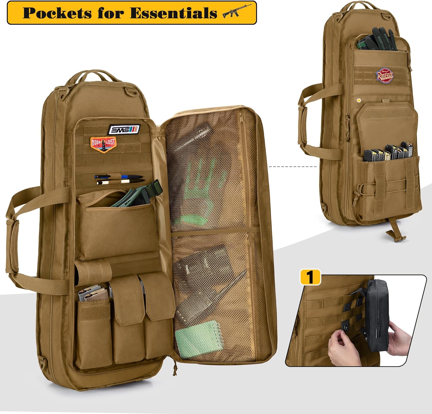 Tactical Rifle Bag Backpack Fits 28” Rifles, Soft Rifle Case with 3 Magazine Holders, Padded Shoulder Straps, Lockable Zipper and Molle System for Hunting and Shooting - Image 3