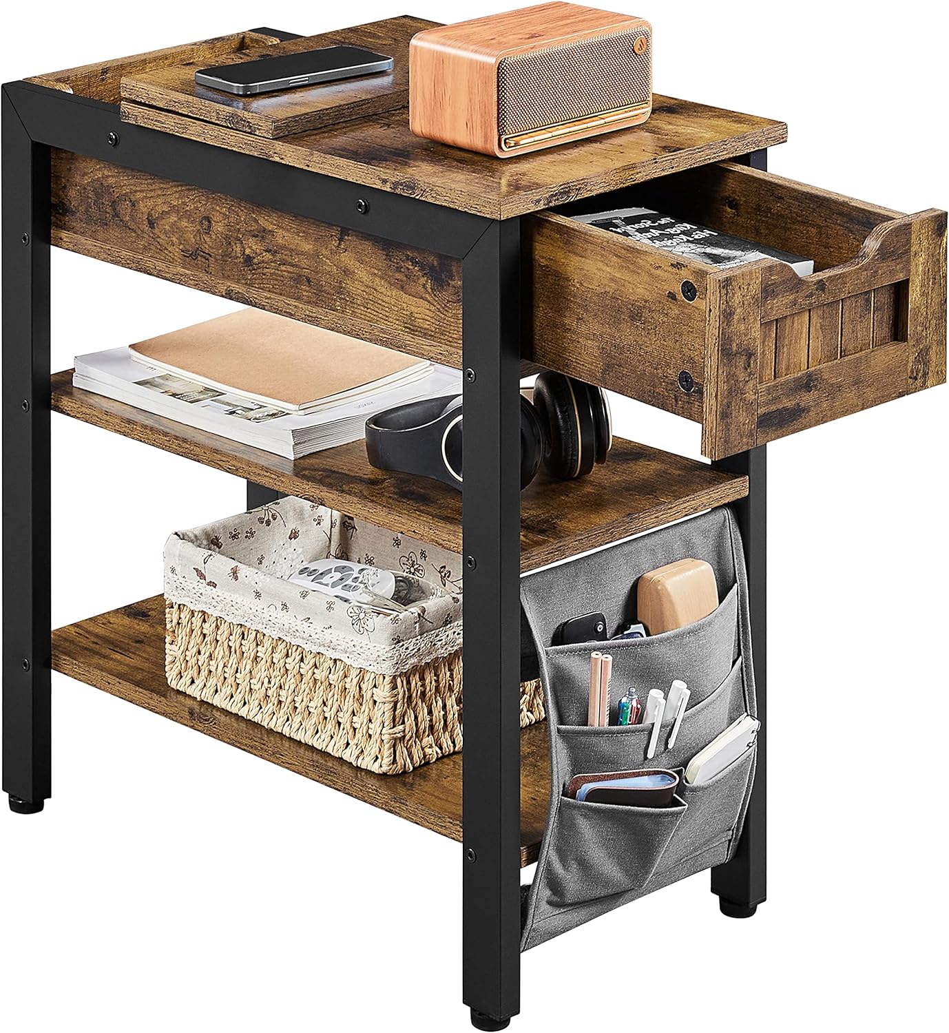 Yaheetech Narrow Bedside Table, Wooden Nightstand with