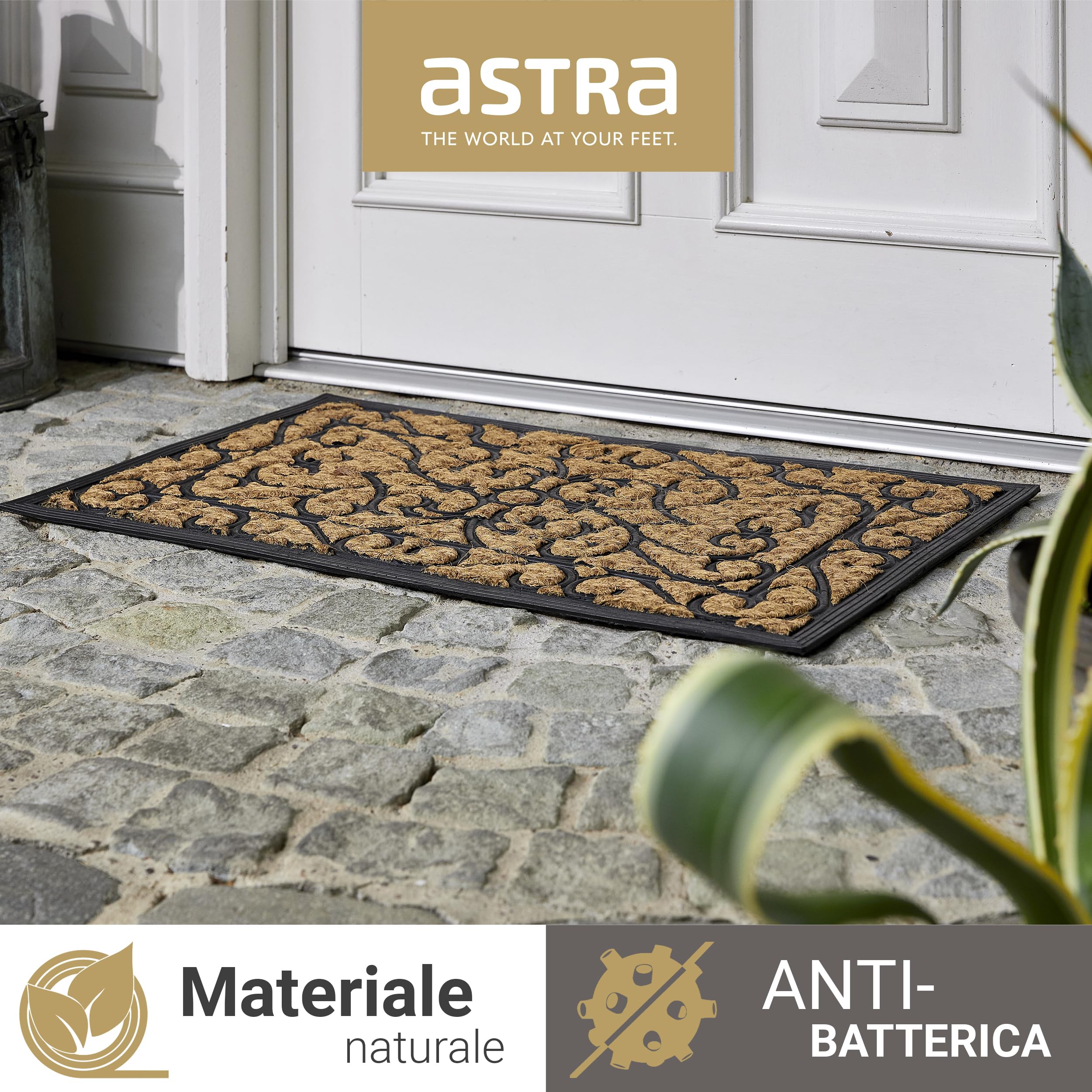 Astra Zerbino antiscivolo per esterni resistente alle intemperie - Coco Deluxe zerbino d'ingresso in gomma e cocco - 45x75 cm set di 2 Rilievo