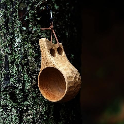 Miniatura 2 de GCS - Taza de madera Kuksa hecha a mano con tenedor y cuchara, ligera y ecológica, taza de madera tradicional hecha a mano con castaño natural o