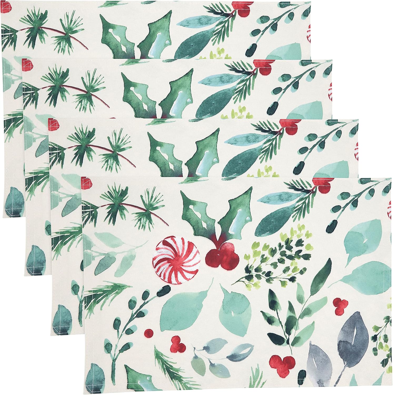 Christmas Foliage and Candy Canes Placemats (Set of 4)