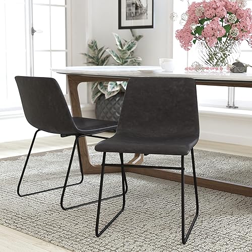 Miniatura 2 de Flash Furniture Butler LeatherSoft - Juego de 2 sillas de altura para mesa de comedor de 18 pulgadas, estilo moderno de mediados de siglo, color