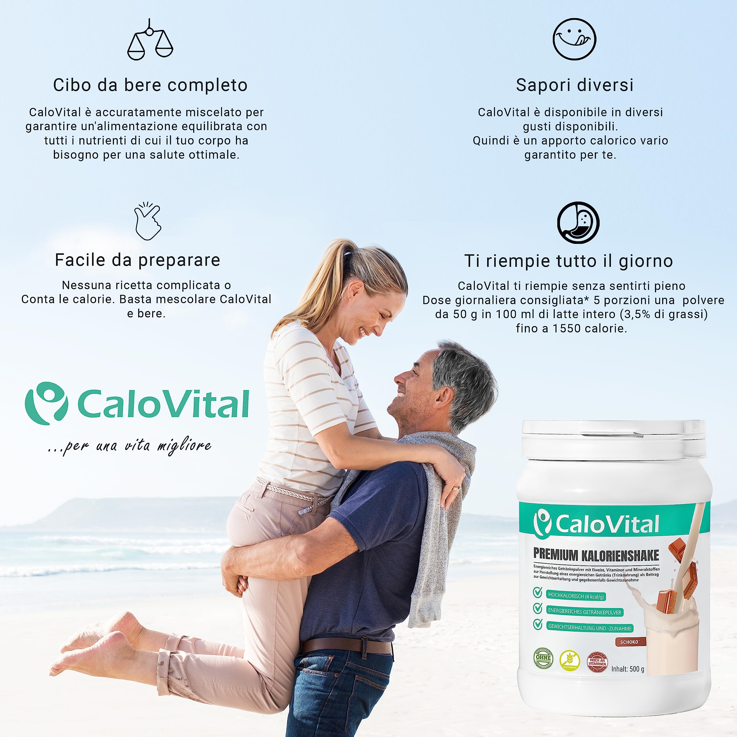 Frullati proteici sostitutivi del pasto con molte vitamine | Bere cibo ipercalorico per l'aumento di peso | Carboidrati e proteine ​​come frullato calorico | CaloVital