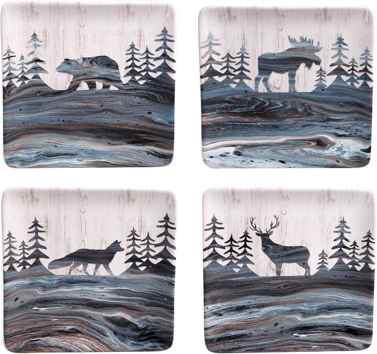 Fluidity Lodge 8.5" Salad/Dessert Plates, Set of 4 Assorted Designs