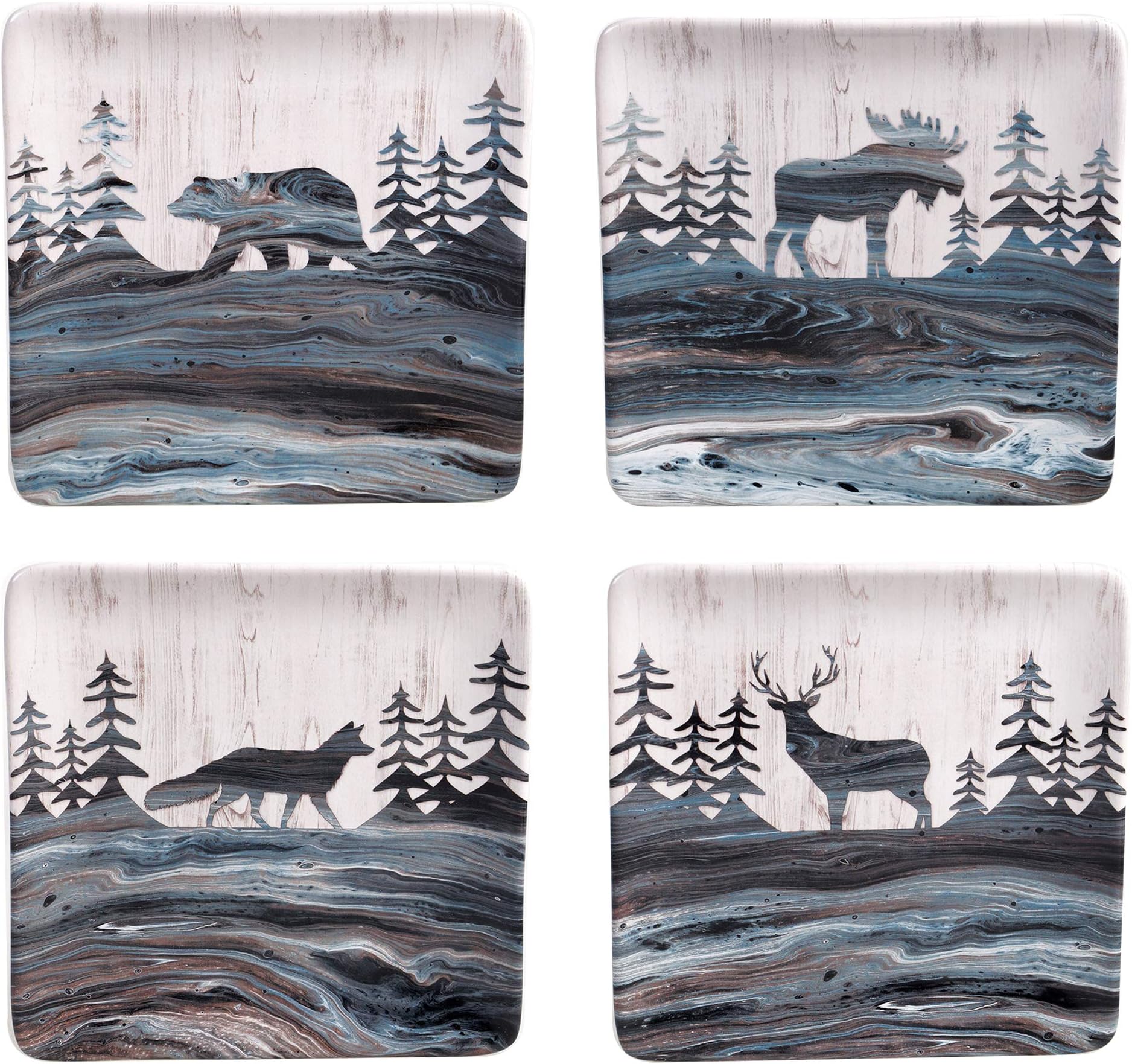 Fluidity Lodge 8.5" Salad/Dessert Plates, Set of 4 Assorted Designs