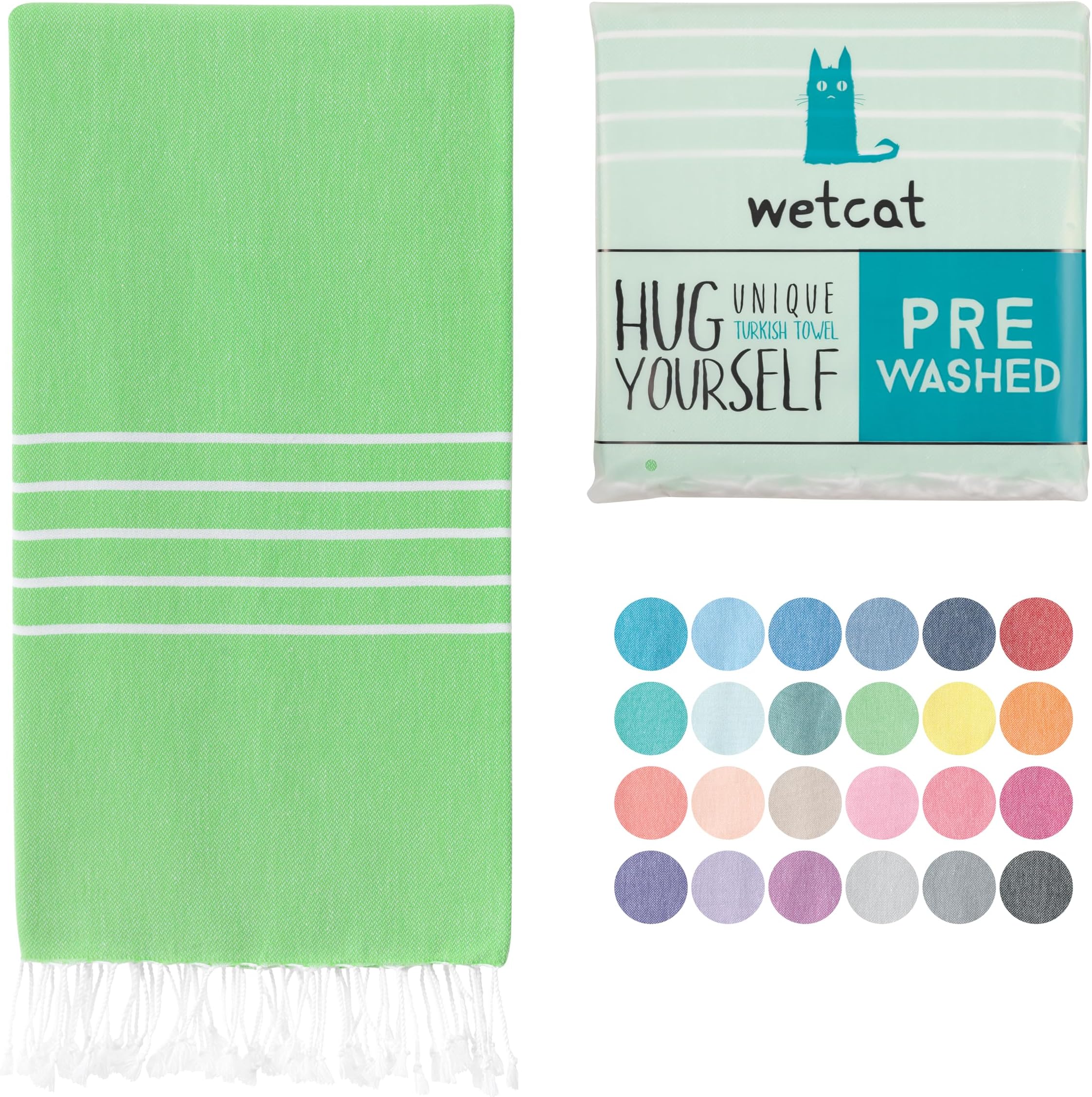 WETCAT Turkish Beach Towel Oversized 38x71 100% Cotton Sand Free Quick Dry Extra Large Light Travel Towel for Adults Beach Accessories Gifts - Green