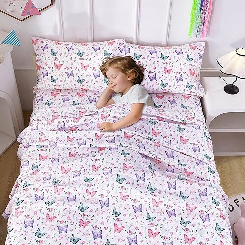 Miniatura 5 de Softan Juego de sábanas para cama de niños, sábanas tamaño twin para niñas, sábana ajustable de microfibra y funda de almohada, transpirable y suave