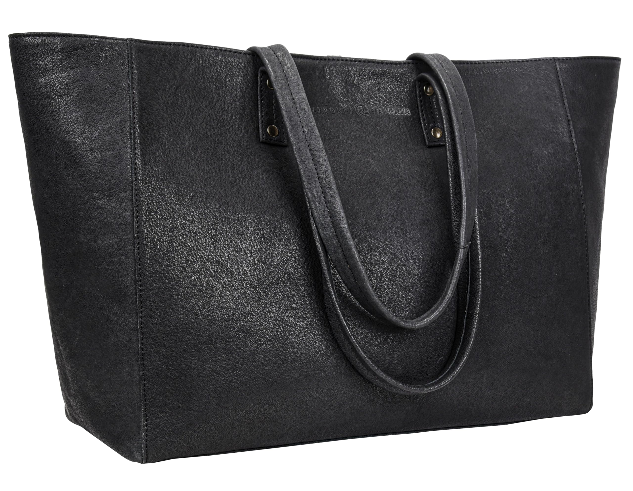 ANTONIO VALERIA Avery Washed Black Leather Tote/Top Handle Shoulder Bag for Women
