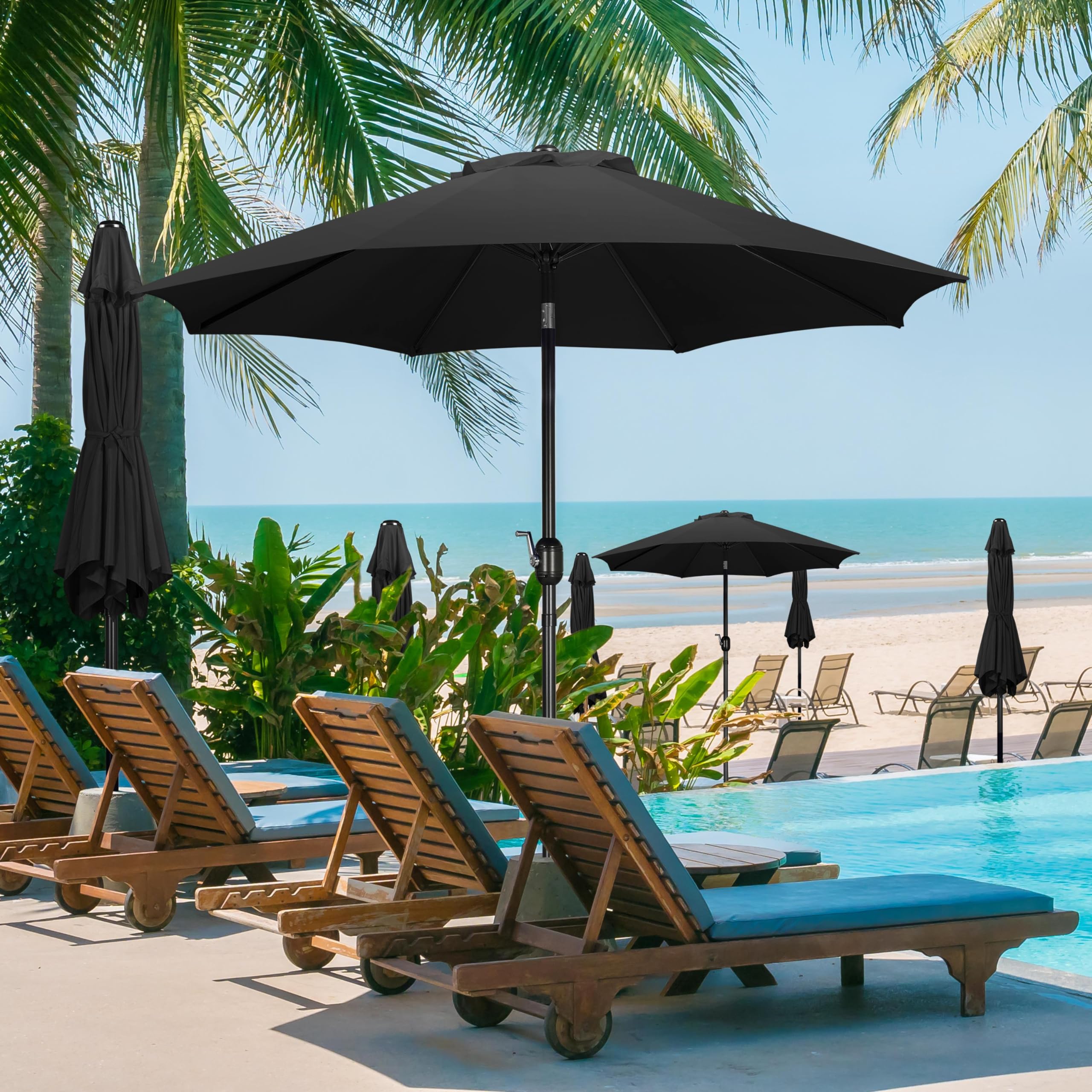 Yaheetech Sonnenschirm Ø 270cm Rund mit Kurbel Knickbar UV Schutz, Schwarz