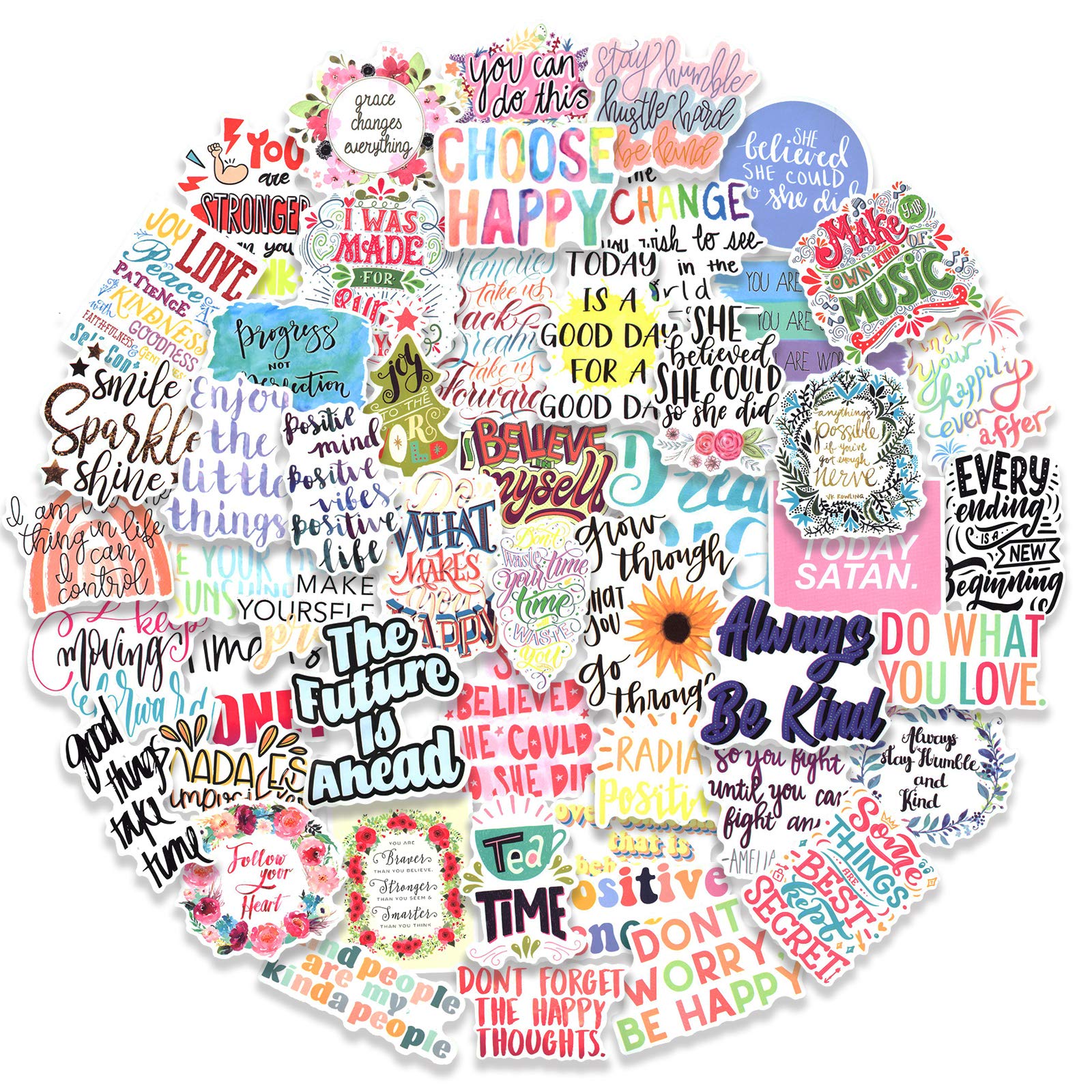 50pcs Inspirational Stickers for Laptop, Motivational Quotes Decals for Hydroflask, Positive Words Stickers for Water Bottles, Waterproof Vinyl Inspirational Stickers Pack for Adults Teens Skateboard