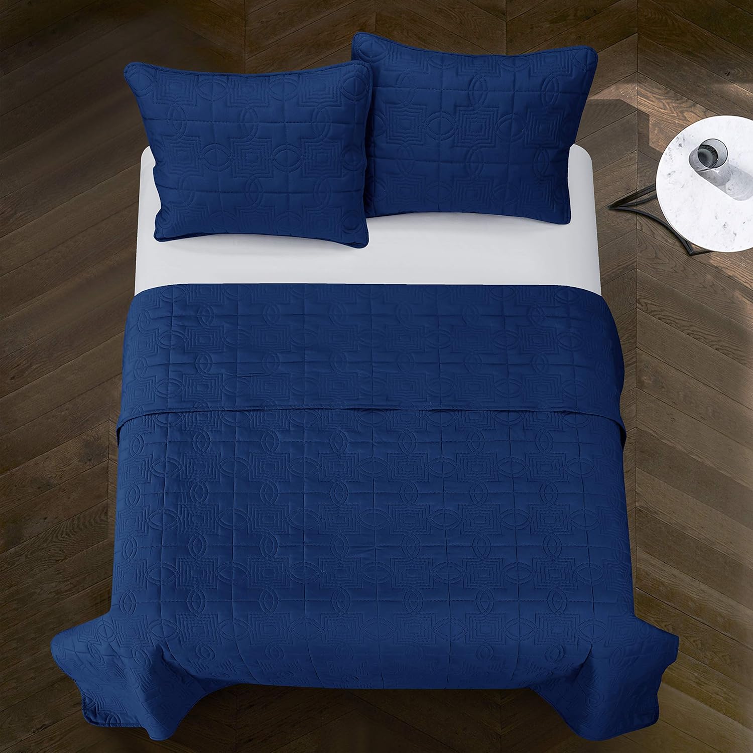 Casa Pinsonic Quilt Set, King, Navy